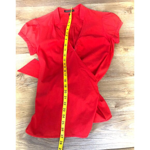 EXPRESS- WOMENS WRAP V-NECK SIDE TIE CLOSURE SHORT SLEEVE REDTOP SIZE MEDIUM - Picture 5 of 7